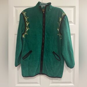 Bob Mackie Wearable Art Green Fleece Zip Up Jacket Embroidered Womens Large
